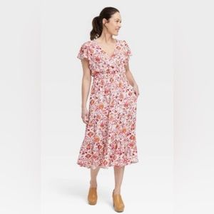 NWT Women's Flutter Short Sleeve Tiered A-Line Dress